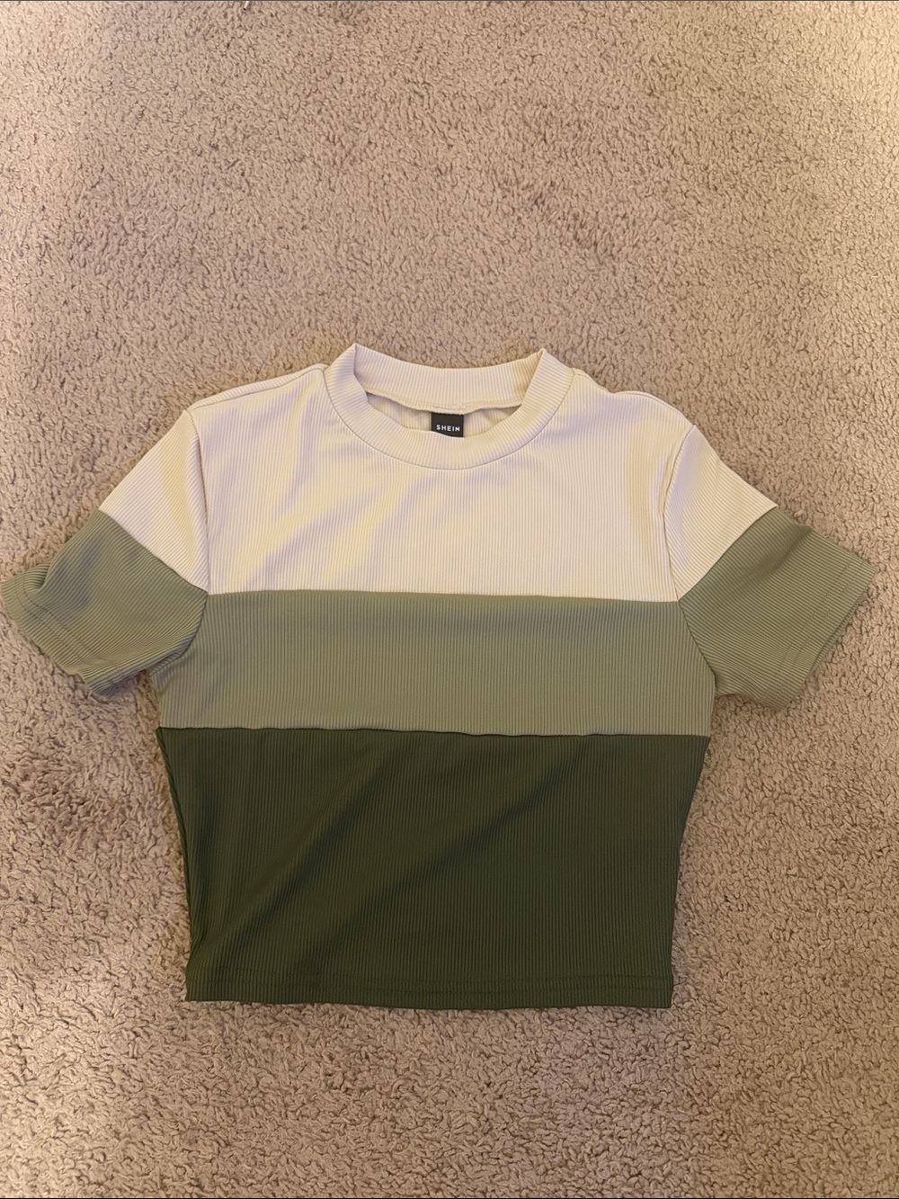 Colorblock Ribbed Tee in Cream and Olive Greens